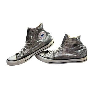 Converse Hi Top Sneakers size 10 Women 8 Men Metallic Silver Chuck Taylor Shoes